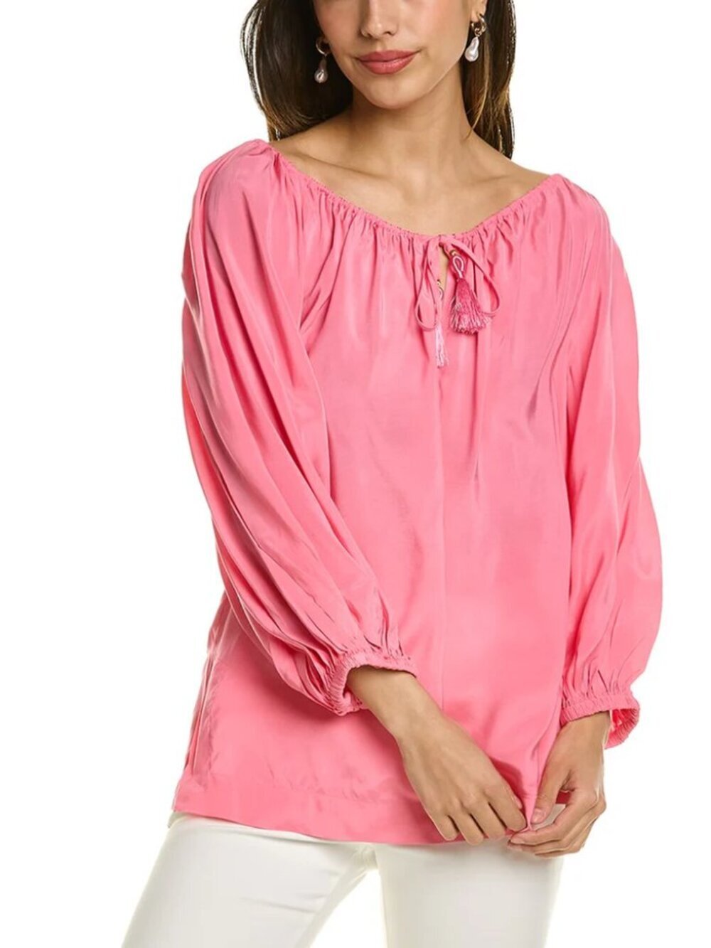 Trina Turk 'Sandia 2' Blouson-Sleeve Pullover Blouse Top, Candy Pink